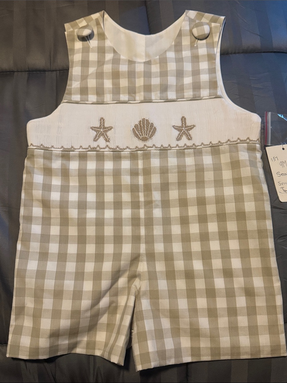 Seashore Smocked Job Jon Shell & Starfish Embroidered Kids One-Piece